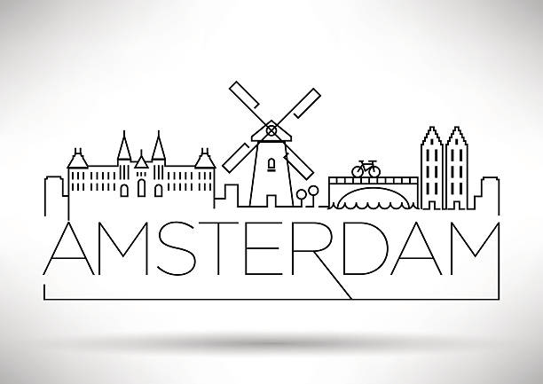 ilustrações, clipart, desenhos animados e ícones de silhueta da cidade de amsterdã de design de linha tipográfica - amsterdam