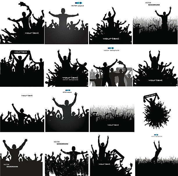 набор для спортивных и концерты - cheering silhouette people crowd stock illustrations