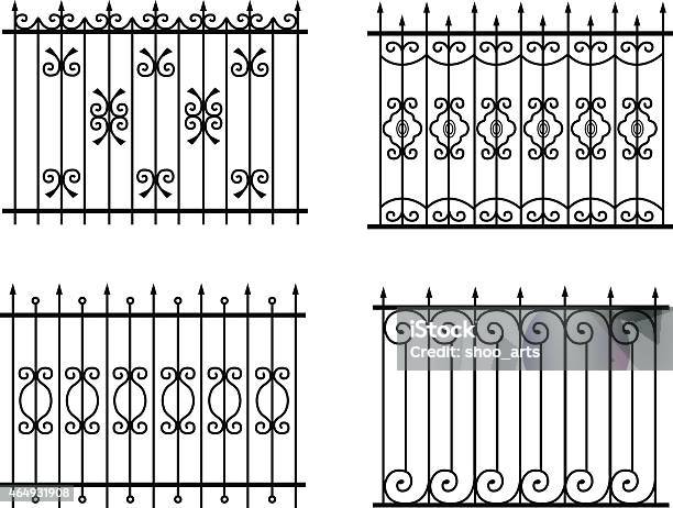 Silhouette Of Different Old Street Fences Vector Stock Illustration - Download Image Now - 2015, Blacksmith, Decoration