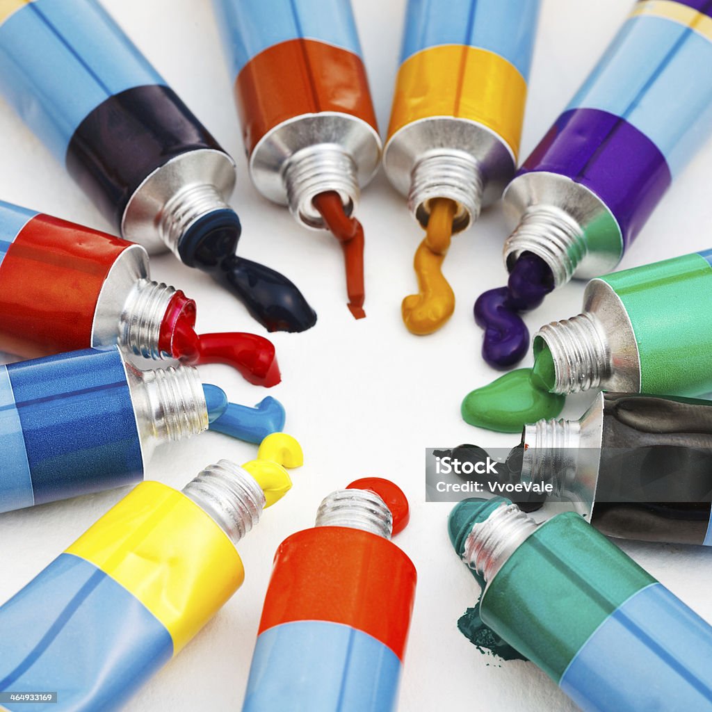 multicolored tubes with squeezed watercolors several multicolored tubes with squeezed watercolors close up Art Stock Photo