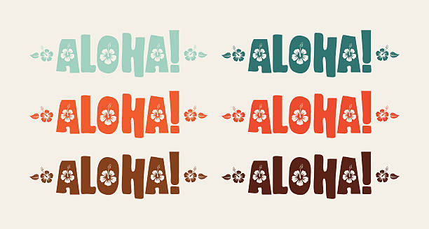 Vector set of aloha word in retro colors, hand drawn text