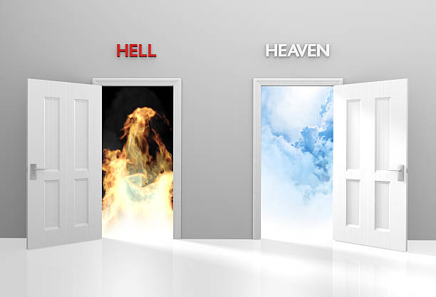 istock Doors to heaven and hell representing Christian belief and afterlife 464938260