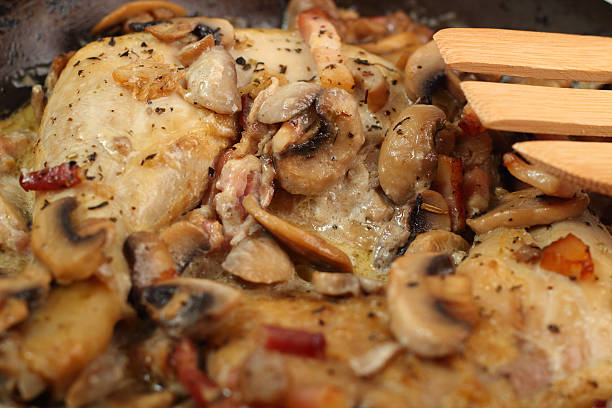 Cooking Roasted Chicken with Mushrooms and Bacon