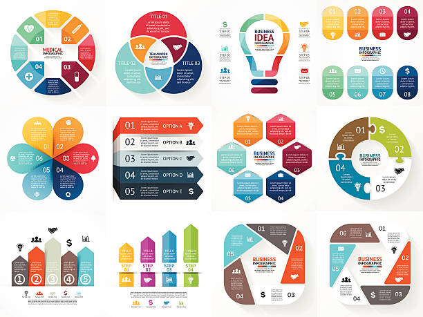 ilustrações de stock, clip art, desenhos animados e ícones de vector infographics conjunto. coleção de modelos de gráfico de diagrama de ciclo - six objects