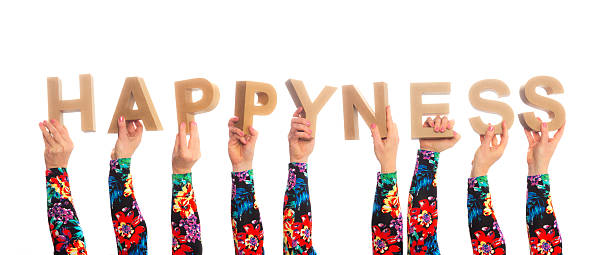 istock Happyness Colorful flower pattern arms holding up the word 464943242