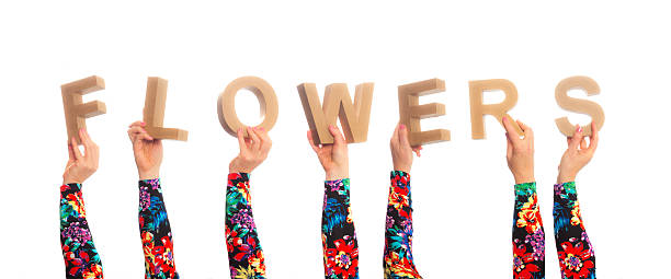 istock Flowers Colorful flower pattern arms holding up the word 464943256