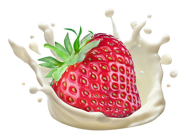 istock Splash of milk and strawberry. 464944060