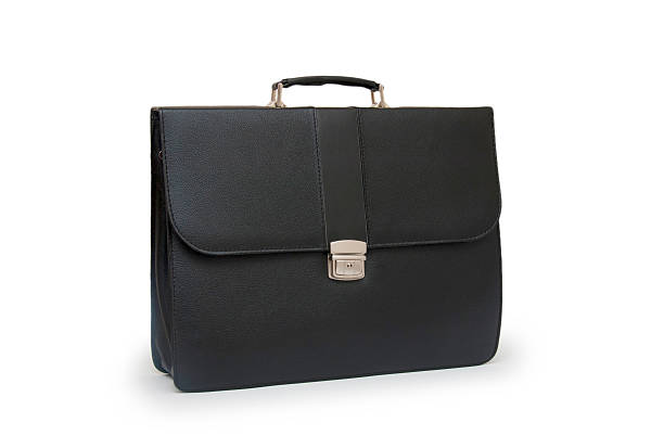 istock Black business briefcase (front view) on white background 464945665