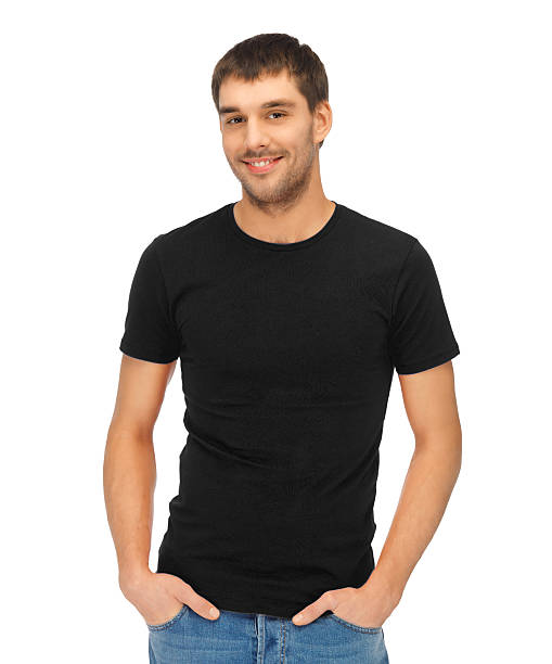 homem em t-shirt preta em branco - young male fotos imagens e fotografias de stock