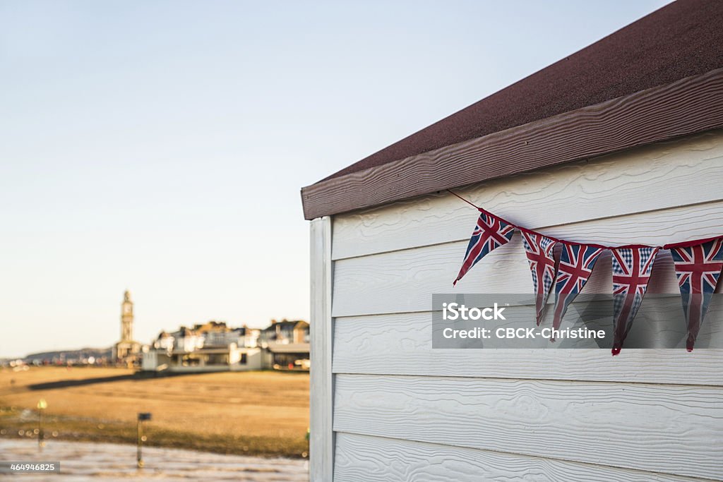Beach hut in Herne Bay Part of a beach hut in Herne Bay, kent with bunting. Herne Bay Stock Photo