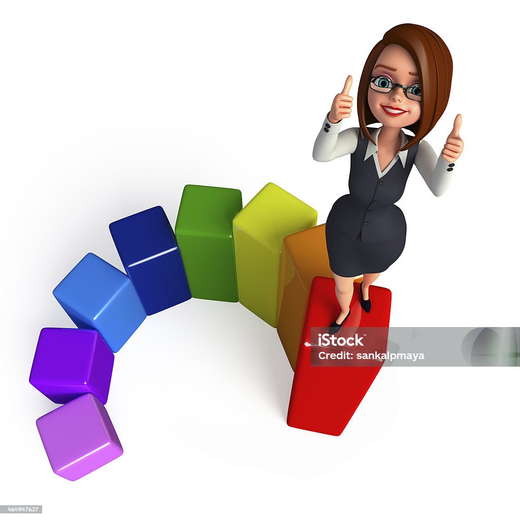 Young Business Woman with colorful stairs 3d rendered illustration of Young Business Woman with colorful stairs Adult Stock Photo