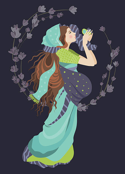 Beautiful pregnant woman Beautiful pregnant woman with flowers. Vector illustration cute pregnant woman with gift stock illustrations