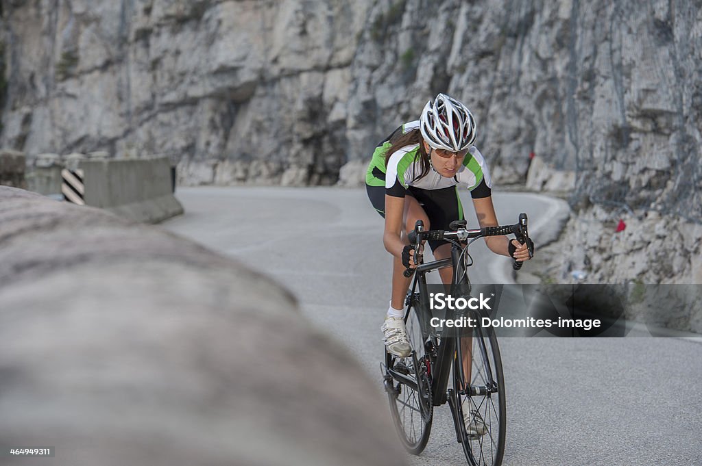 road cycling downhill girl by downhill with road cycle Activity Stock Photo