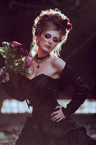istock Mysterious woman in black dress 464953833