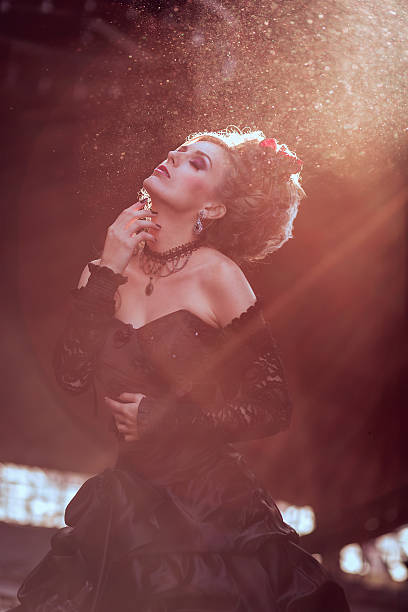 istock Mysterious woman in black dress 464953865
