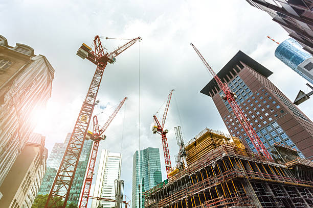 istock Big construction site in Frankfurt with sunlight 464959464