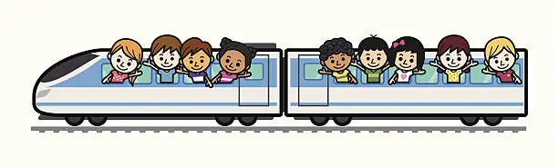 Vector illustration of Cute Kids Train Trip