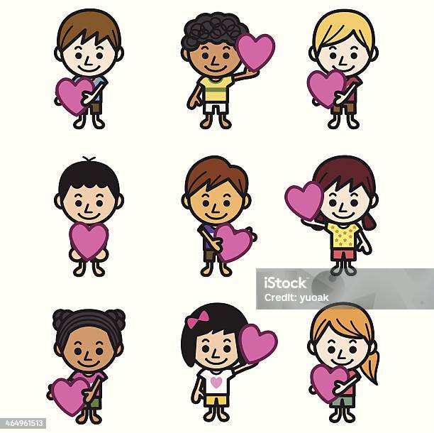 Ładny Dzieci Z Serca - Stockowe grafiki wektorowe i więcej obrazów Miłość - Miłość, Afrykanin, Azjaci