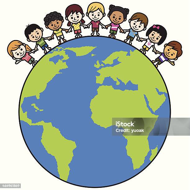 Happy Smiling Multicultural Kids Around The World Stock Illustration - Download Image Now - Children's Day, Globe - Navigational Equipment, World Map