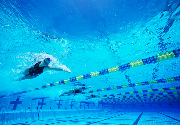 istock Four female professional participants racing in pool 464963613