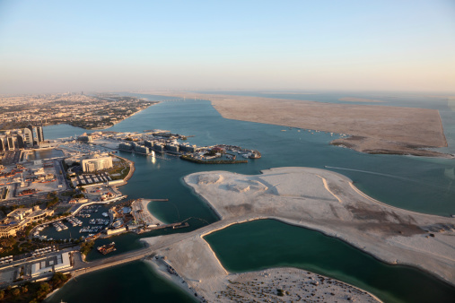 Aerial view over the coast of Abu Dhabi, United Arab Emirates