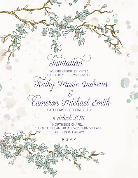 illustrazioni stock, clip art, cartoni animati e icone di tendenza di fiore di ciliegio rami di nozze su bianco, verticale - wedding invitation invitation formalwear flower