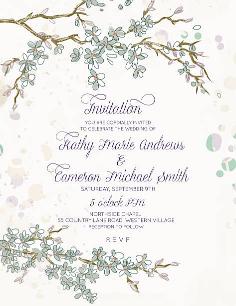 벚꽃 지점 수직타입 청첩장 흰색 - wedding invitation invitation formalwear flower stock illustrations