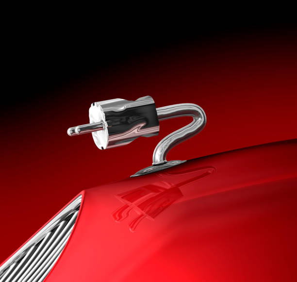 istock Red high class car with plug as hood ornament 464969204