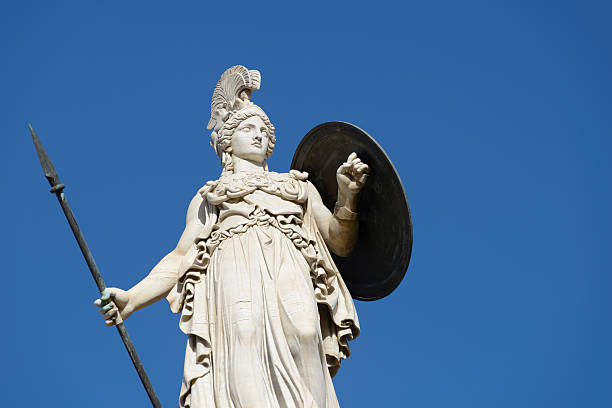 atena statua della città di atene - minerva foto e immagini stock