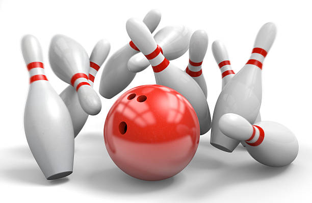 istock Red ball hitting a perfect strike on ten-pin bowling 464972510