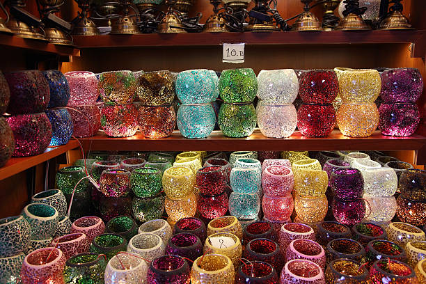 Oriental turkish lanterns at Istanbul egiptean spices bazaar, Turkey