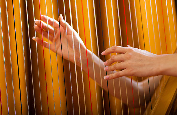 Woman playing harp Woman hands playing harp harp stock pictures, royalty-free photos & images