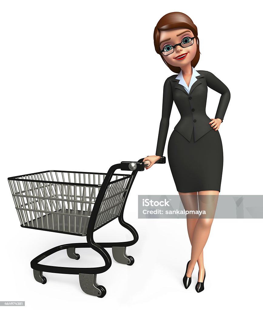 Young Business Woman with trolley 3d rendered illustration of Young Business Woman with trolley Adult Stock Photo