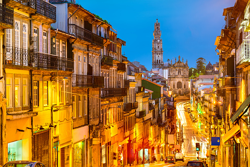 Porto, Portugal cityscape towards Clerigos Church.