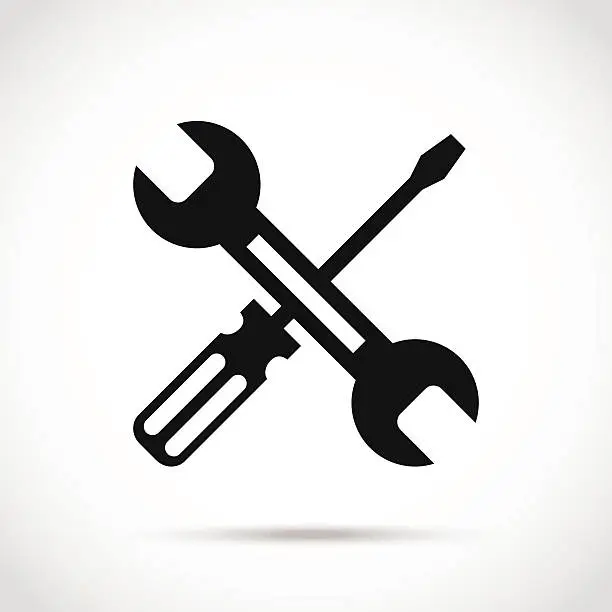 Vector illustration of Crossed black and white wrench and screwdriver logo design elements