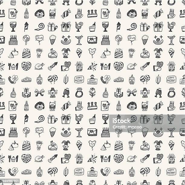 Seamless Doodle Birthday Party Pattern Stock Illustration - Download Image Now - Alcohol - Drink, Arts Culture and Entertainment, Balloon