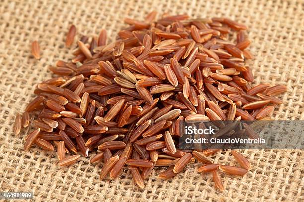 Red Rice On Jute Background Stock Photo - Download Image Now - Asian Culture, Asian Food, Backgrounds