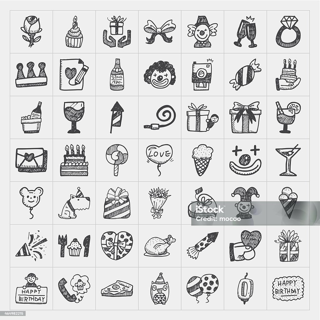 Multiple choices of doodle birthday party icons  doodle birthday party icons Clown stock vector