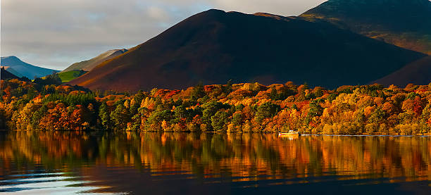 Autumn Lake Derwentwater in Autumn in the English Lake District. keswick stock pictures, royalty-free photos & images