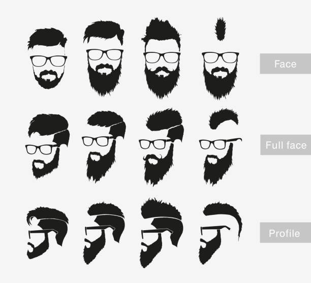 illustrations, cliparts, dessins animés et icônes de coiffures avec une barbe du visage, un soin du visage complet - barbe