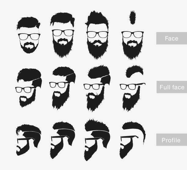 illustrazioni stock, clip art, cartoni animati e icone di tendenza di taglio di capelli con la barba al viso, a faccia completa - men hairdresser human hair hairstyle