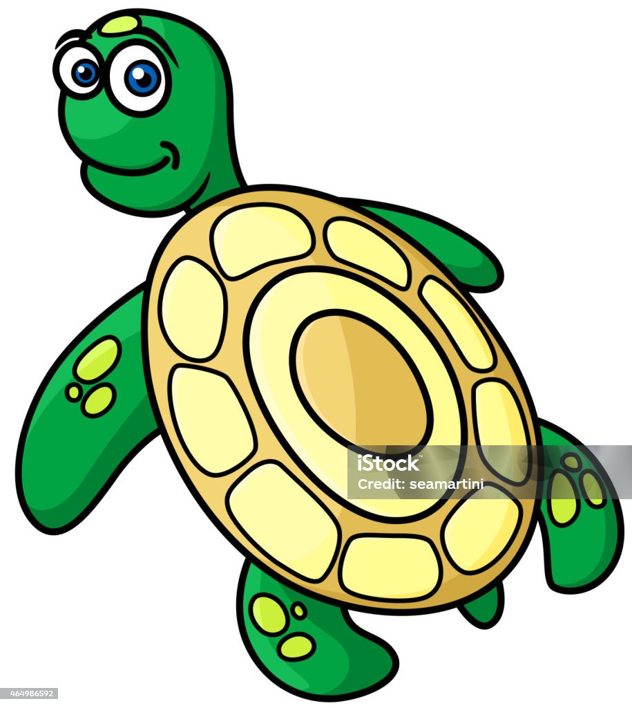 Cartoon green sea turtle character Cute green sea turtle with yellow shell in cartoon style for mascot and fairytale design 2015 stock vector