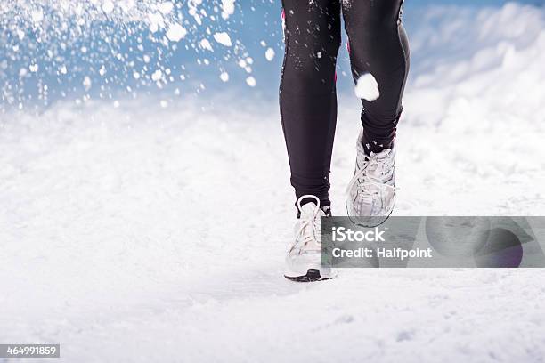 Winter Running Woman Stock Photo - Download Image Now - Active Lifestyle, Activity, Adult