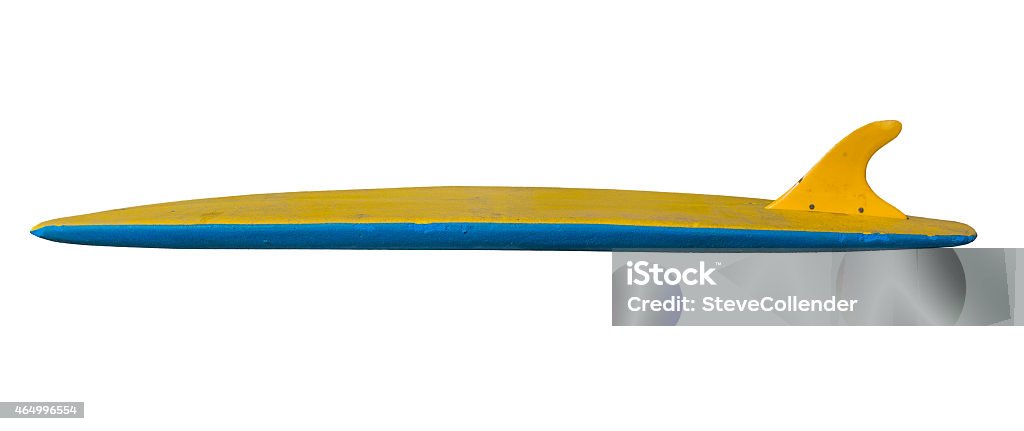 Vintage 70's Foam Surfboard isolated on white Vintage 70's Foam Surfboard on side isolated on white background 2015 Stock Photo