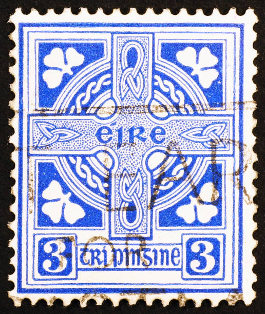 istock Celtic cross on irish stamp 464999255