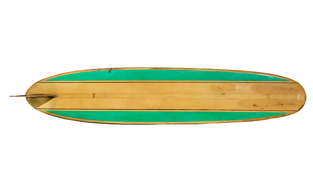 istock Green and brown vintage 60s surfboard isolated on white 464999714