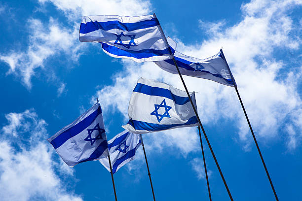 istock Israeli flags in the sky 465002878