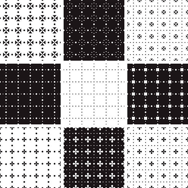 zestaw stylowe tapety bez szwu - checked white black backgrounds stock illustrations
