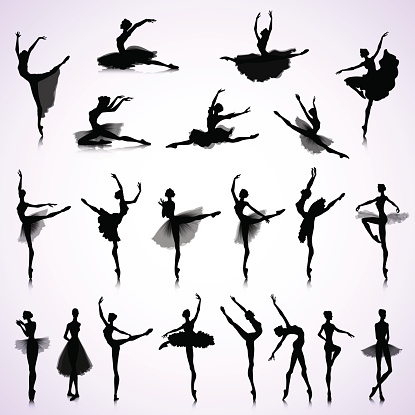Set of female silhouettes of ballet dancers
