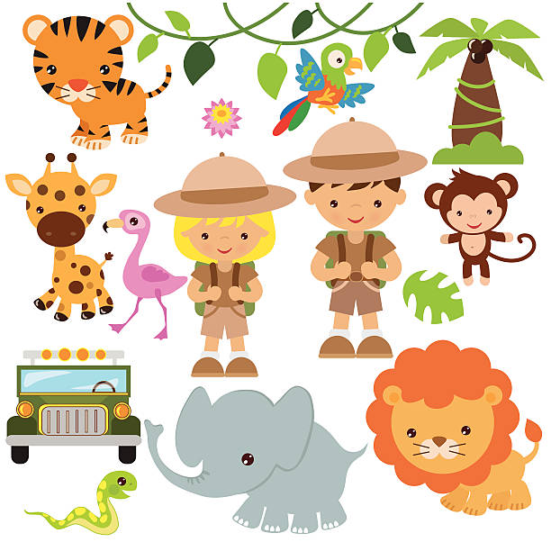 Safari vector illustration Safari vector illustration safari animals cartoon stock illustrations